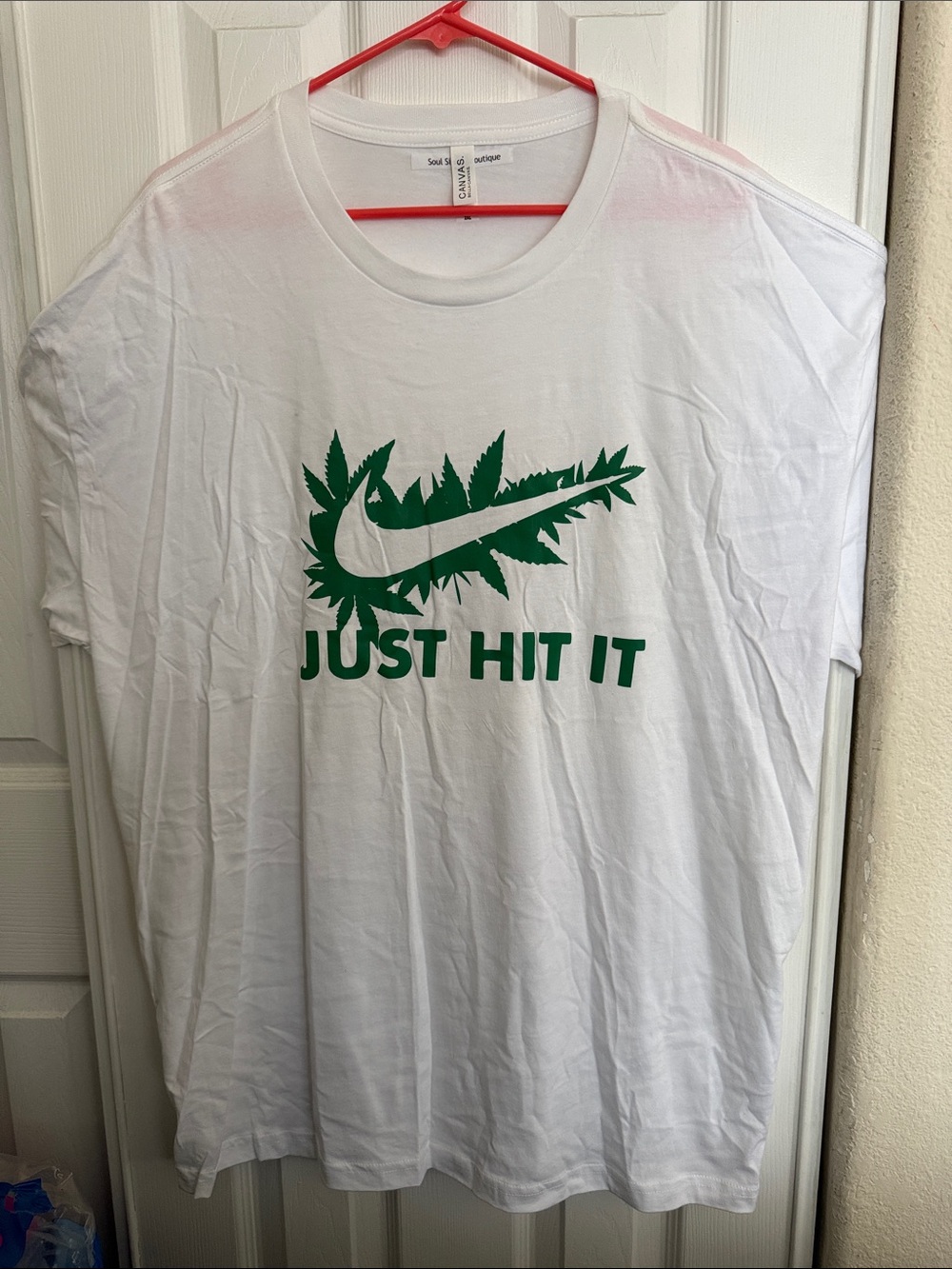 Bella Canvas White Tee with Red Hanger Accent